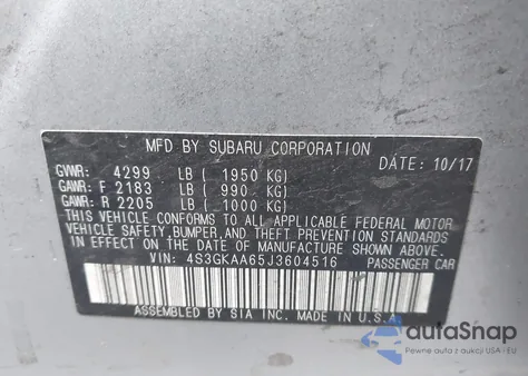 2018 Subaru Impreza 2.0I from USA, damaged, VIN 4S3GKAA65J3604516